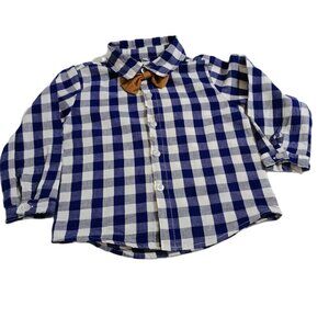 EUC: Boys' sz 3T Blue & White Plaid Shirt with Bow Tie (see description on size)